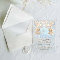 Blue Twin Boys Bear Balloons Baby Shower