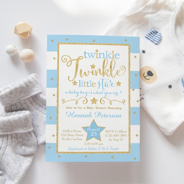 Blue Twinkle Little Star Baby Shower Invitation (Creator Uploaded)