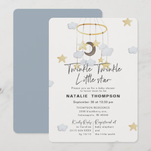 Blue Twinkle Little Star Boy Baby Shower Invitation