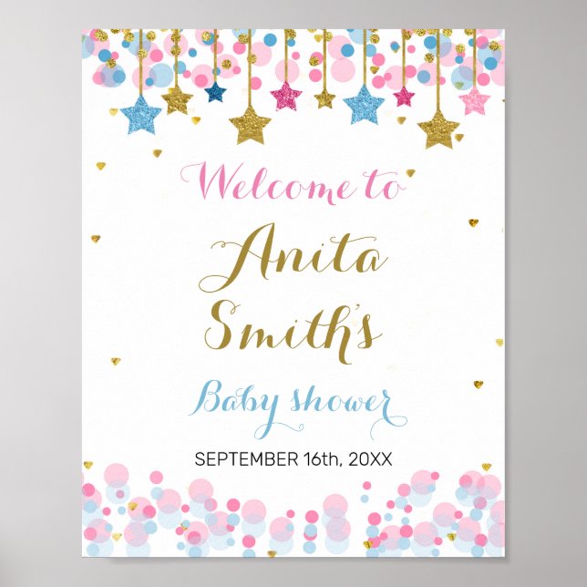 Blue Twinkle Twinkle baby shower welcome sign (Front)