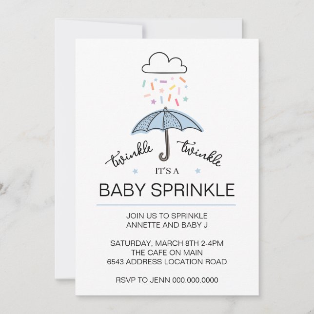 Blue twinkle twinkle baby sprinkle boy download invitation (Front)