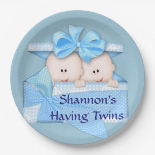 Blue Twins Baby Shower Party Paper Plate