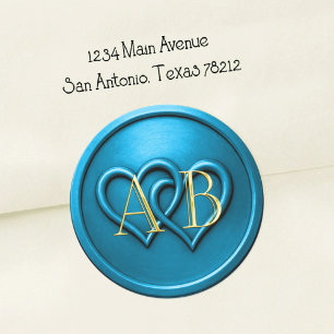 Blue Two Hearts Intertwined Monogram Wedding Classic Round Sticker