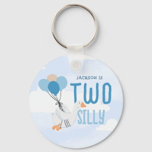Blue Two Silly Goose 2nd Birthday Party Keychain
