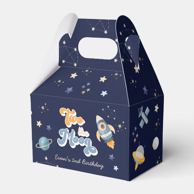 Blue Two the Moon Space Birthday  Favor Box (Front Side)