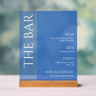 Blue Two Tone Wedding Bar Menu Acrylic Sign