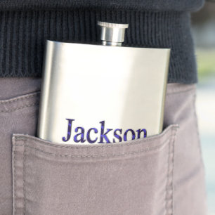 Blue Two Toned Jackson Name, Hip Flask