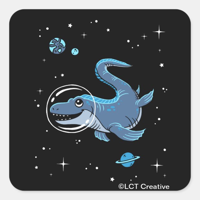 Blue Tylosaurus Dinos In Space Square Sticker (Front)