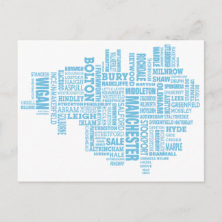 Blue Type map of Greater Manchester Postcard