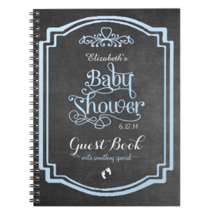 Blue Typography Chalkboard Baby Shower Guest Book