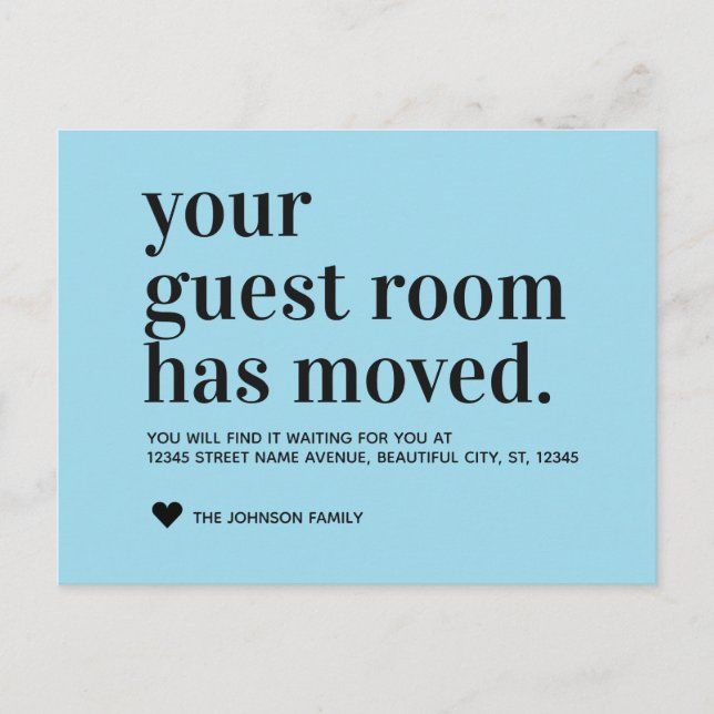 Blue Typography Guest Room Moving Announcement (Front)