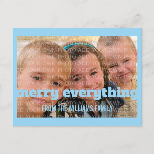 Blue Typography Merry Everything Photo Postcard (Front)