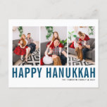 Blue Typography Photo Collage Happy Hanukkah Holiday Postcard<br><div class="desc">Happy Hanukkah! Customizable Happy Hanukkah photo collage postcard featuring blue simple typography and snow pattern. Personalize by adding three photos,  names,  year and other details. This modern Hanukkah postcard is available in other colours and cardstock.</div>