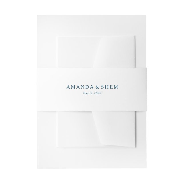 Blue Typography Wedding Invitation Belly Band (Front Example)