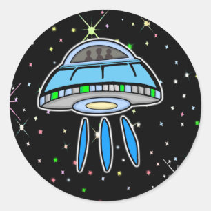 Blue UFO with Starry night Outer Space Classic Round Sticker