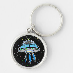Blue UFO with Starry night Outer Space   Keychain