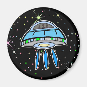 Blue UFO with Starry night Outer Space   Magnet