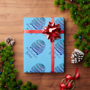Blue ugly Christmas sweater pattern custom Holiday Wrapping Paper