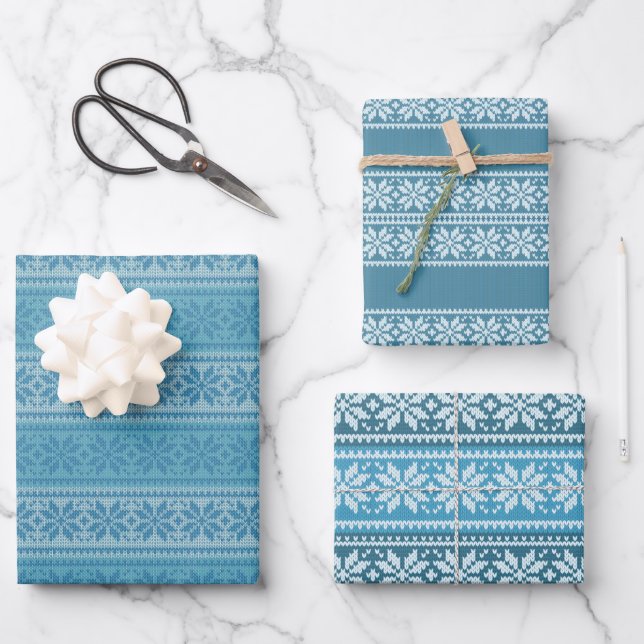 Blue Ugly Christmas Sweater Wrapping Paper Sheet (Front)
