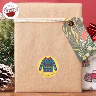 BLUE UGLY SWEATER PARTY CLASSIC ROUND STICKER