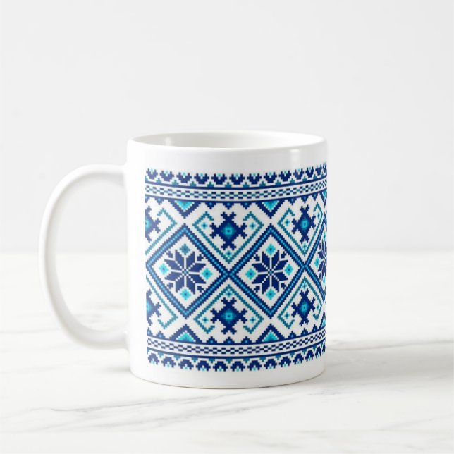 Blue Ukrainian embroidery (vyshyvanka) mug (Left)