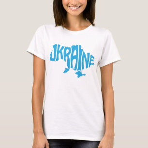 Blue Ukrainian map with inscription Ukraine T-Shirt