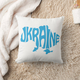 Blue Ukrainian map with inscription Ukraine Throw Pillow