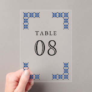 Blue Ukrainian Wedding Acrylic Table Number