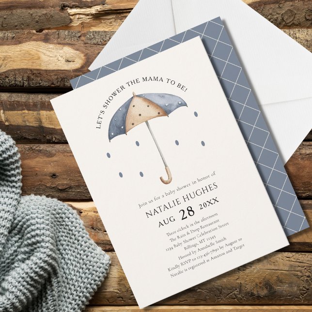 Blue Umbrella and Rain Baby Shower Invitation (Creator Uploaded)
