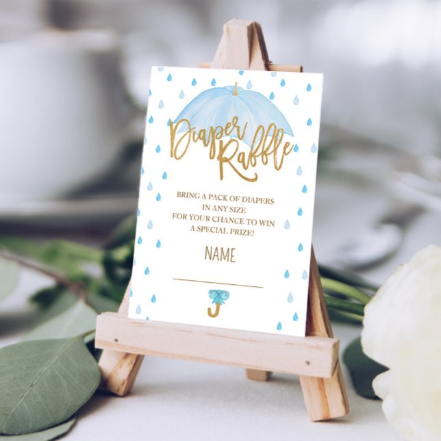 Blue Umbrella Baby Shower Diaper Raffle card (Creator Uploaded)