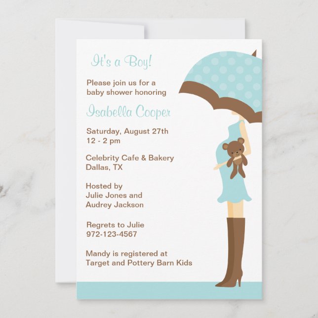 Blue Umbrella Baby Shower invitations (Devant)
