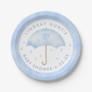 Blue Umbrella Baby Shower  Paper Plate