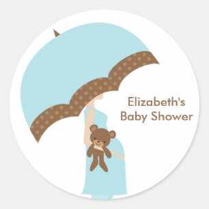Blue Umbrella Baby Shower Stickers