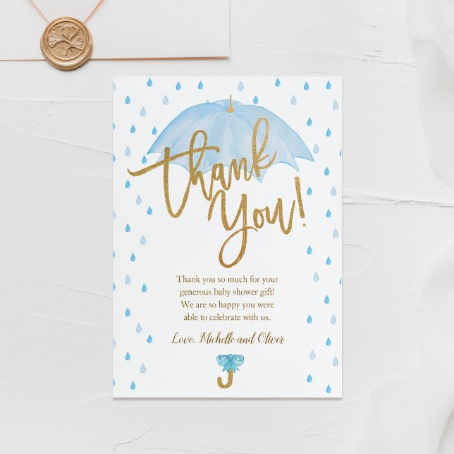 Blue Umbrella Baby Shower Thank You card (Creator Uploaded)