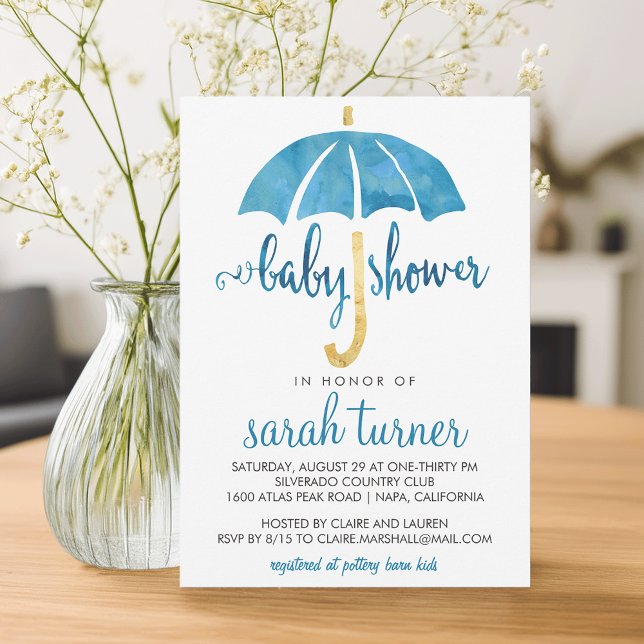 Blue Umbrella Boy Baby Shower Invitations (Creator Uploaded)