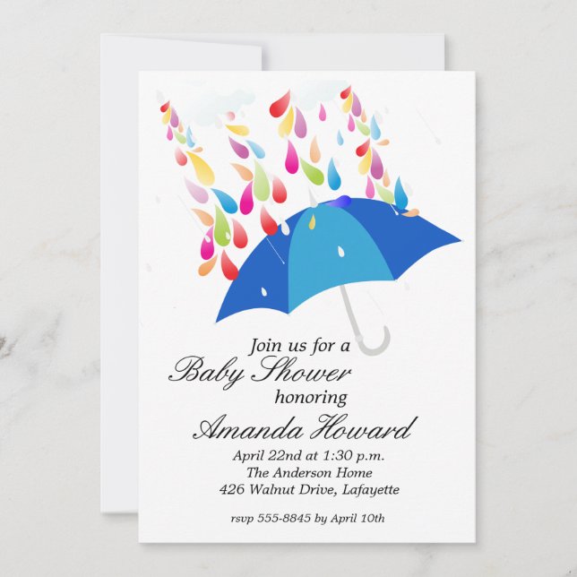 Blue Umbrella Boy Baby Shower Invitations (Front)