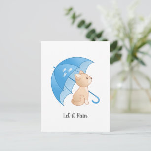 Blue Umbrella Cat Let it Rain Postcard