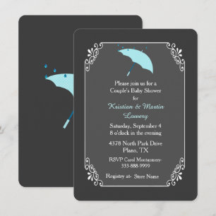 Blue Umbrella Couple's Baby Shower Invitation