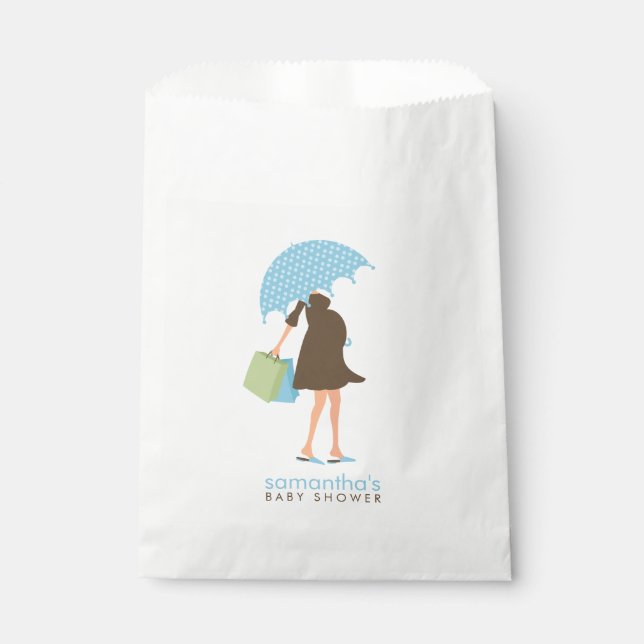 Blue Umbrella Mom Baby Shower Favour Bag (Front)