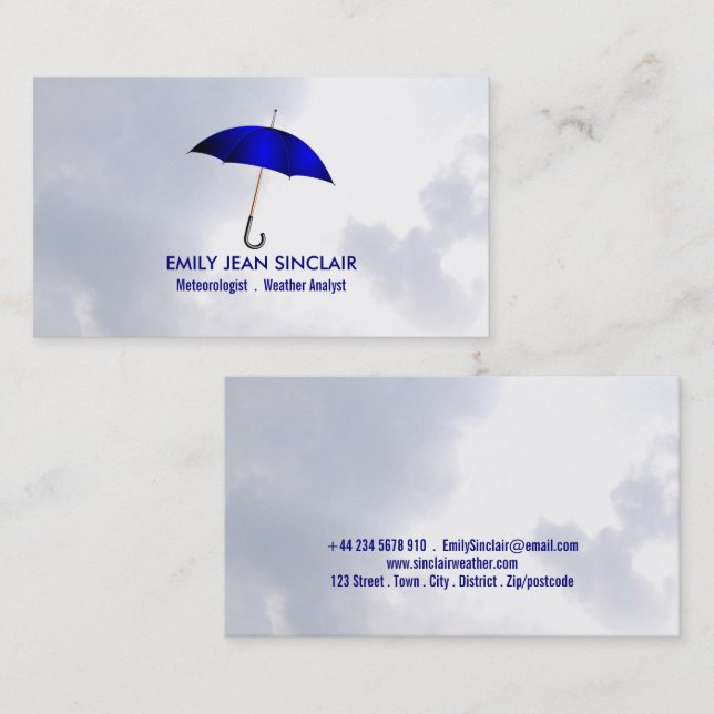 Blue Umbrella on Clouds, Meteorologist Business Card (Front/Back)