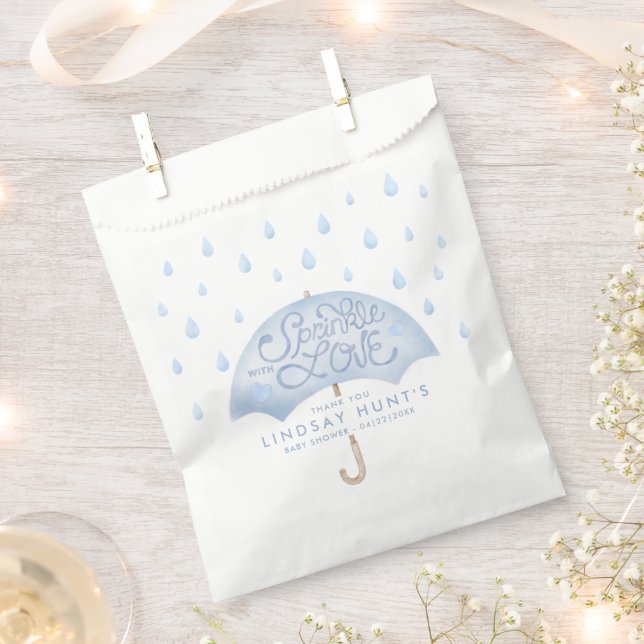 Blue Umbrella Sprinkle Baby Shower Favour Bag (Clipped)