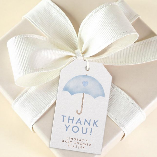 Blue Umbrella Sprinkle Baby Shower Favour Tag (Blue Umbrella Baby Shower Thank You Gift Tag)