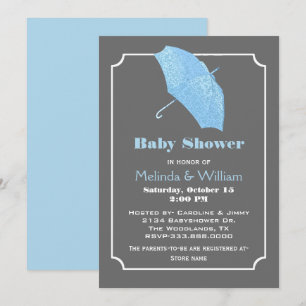 Blue Umbrella Stylish Baby Shower Invitation