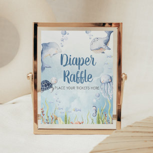Blue Under the Sea Baby Shower Diaper Raffle Sign