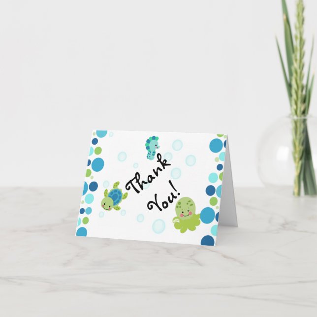 Blue under the sea baby shower thank you cards! (Front)