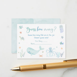Blue Under the Sea Birthday Guess How Many Game Enclosure Card