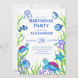Blue Under the Sea Boy Birthday Party Invitation