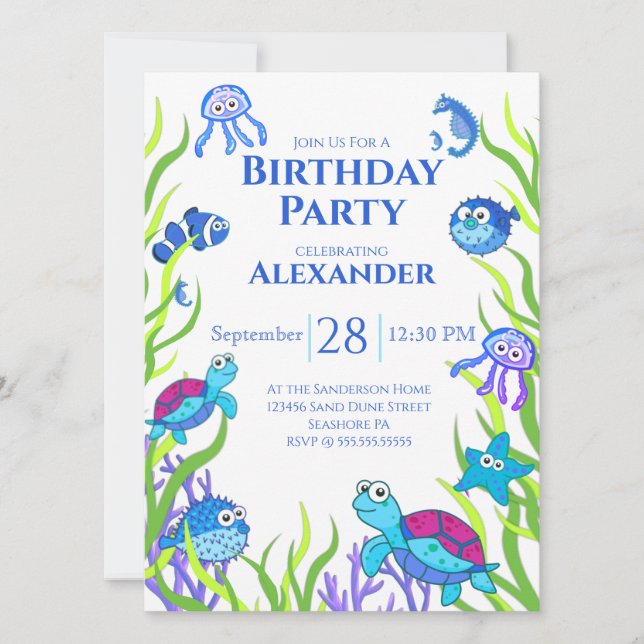 Blue Under the Sea Boy Invitation de fête d'annive (Devant)