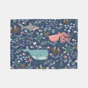 Blue Under the Sea Coral Octopus Whale Shark Baby Fleece Blanket