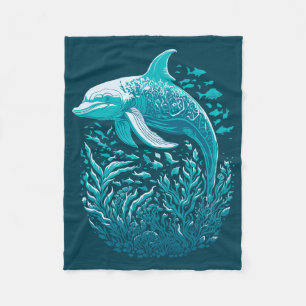 Blue Under The Sea Dolphin Fleece Blanket